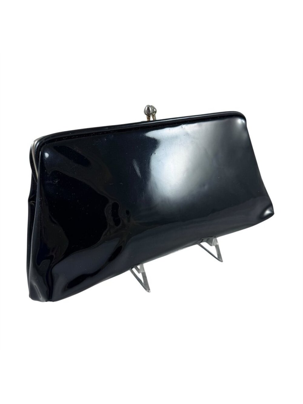 Black Patent Leather Purse Harry Levine HL Handbag or Clutch Vintage 1960s USA